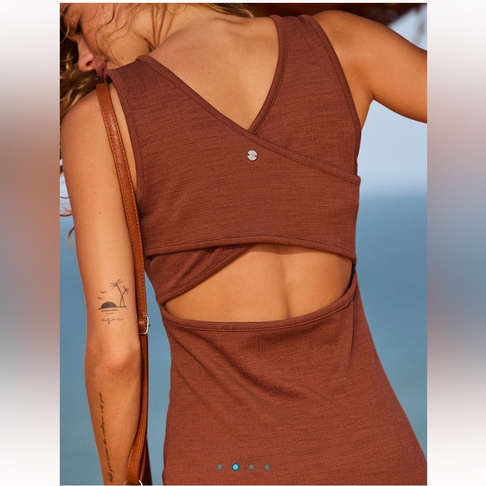 Roxy Good Keepsake XS Mini Dress Brown Cutout Cross Back Coastal Cowgirl Boho Y - Picture 3 of 12
